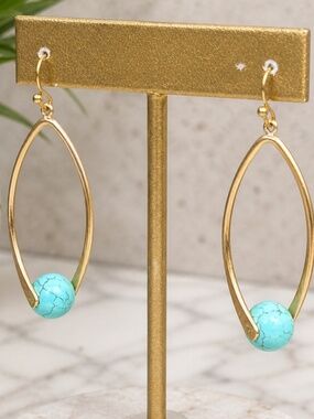 NWOT Gold Teardrop Earrings with Turquoise Beads Women Jewelry Fashion Earrings